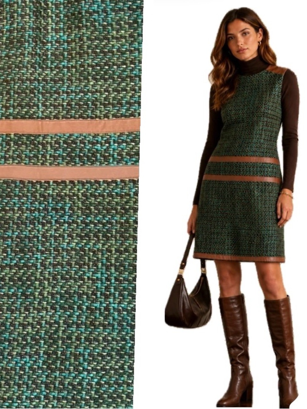 Rachel Roy, Tweed Sheath Dress with Genuine Leather Accents, Size 12